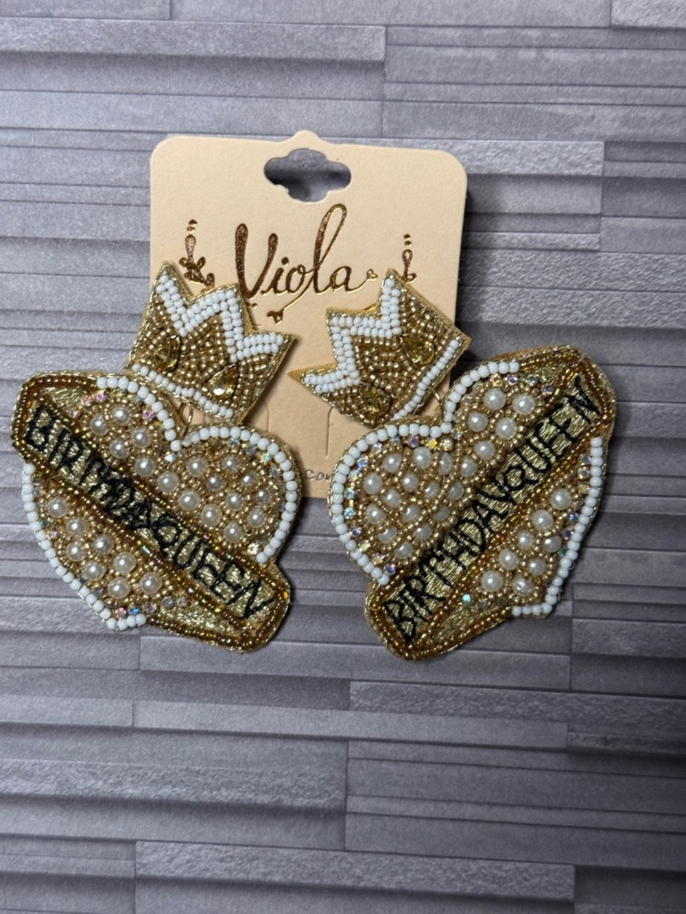Viola Gold & White Beaded "Birthday Queen" Patch Set